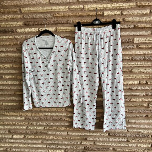 Croft & Barrow Gray Red Cardinal Bird Pajamas Set Size Small Cozy Loungewear - Picture 8 of 8
